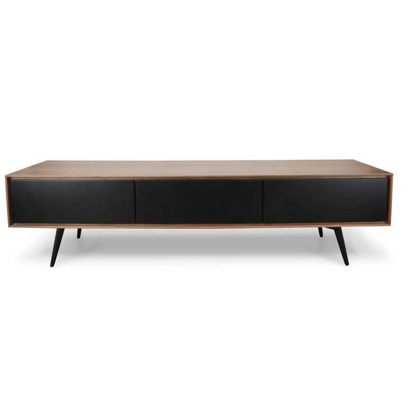 Ex Display - Liam 180cm Wooden TV Unit With Black Matt Drawers - Walnut