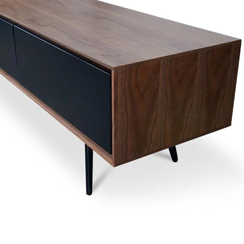 Ex Display - Liam 180cm Wooden TV Unit With Black Matt Drawers - Walnut