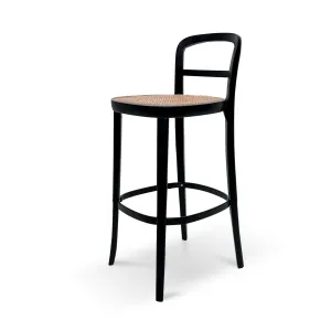 Ex Display - Ryan Rattan Bar Stool - Black with Natural Seat