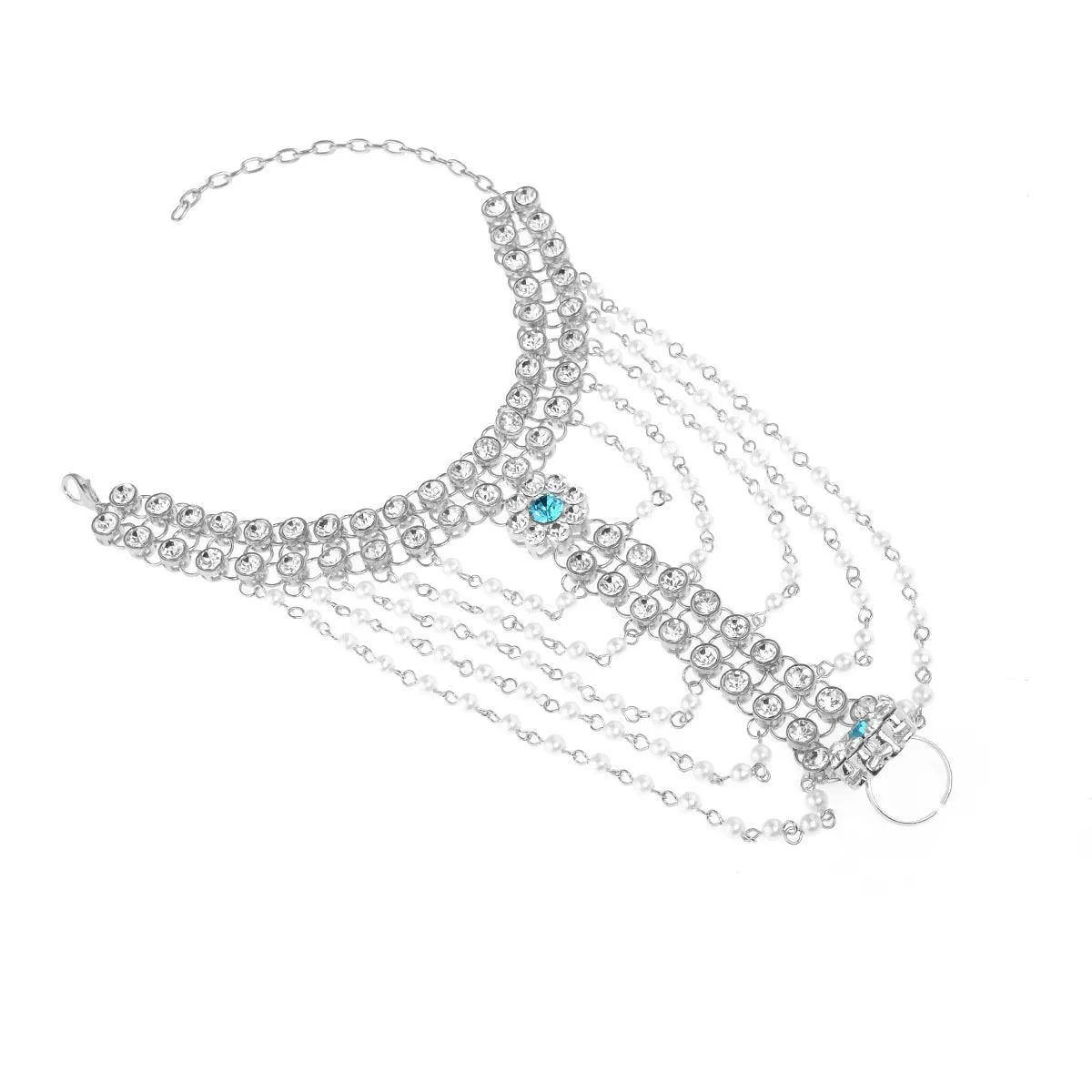 Exaggerated personality alloy chain anklets with pearl tassel diamonds and even finger-decorated