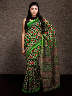 Exceptional Ajrakh Printed Chanderi Silk Saree