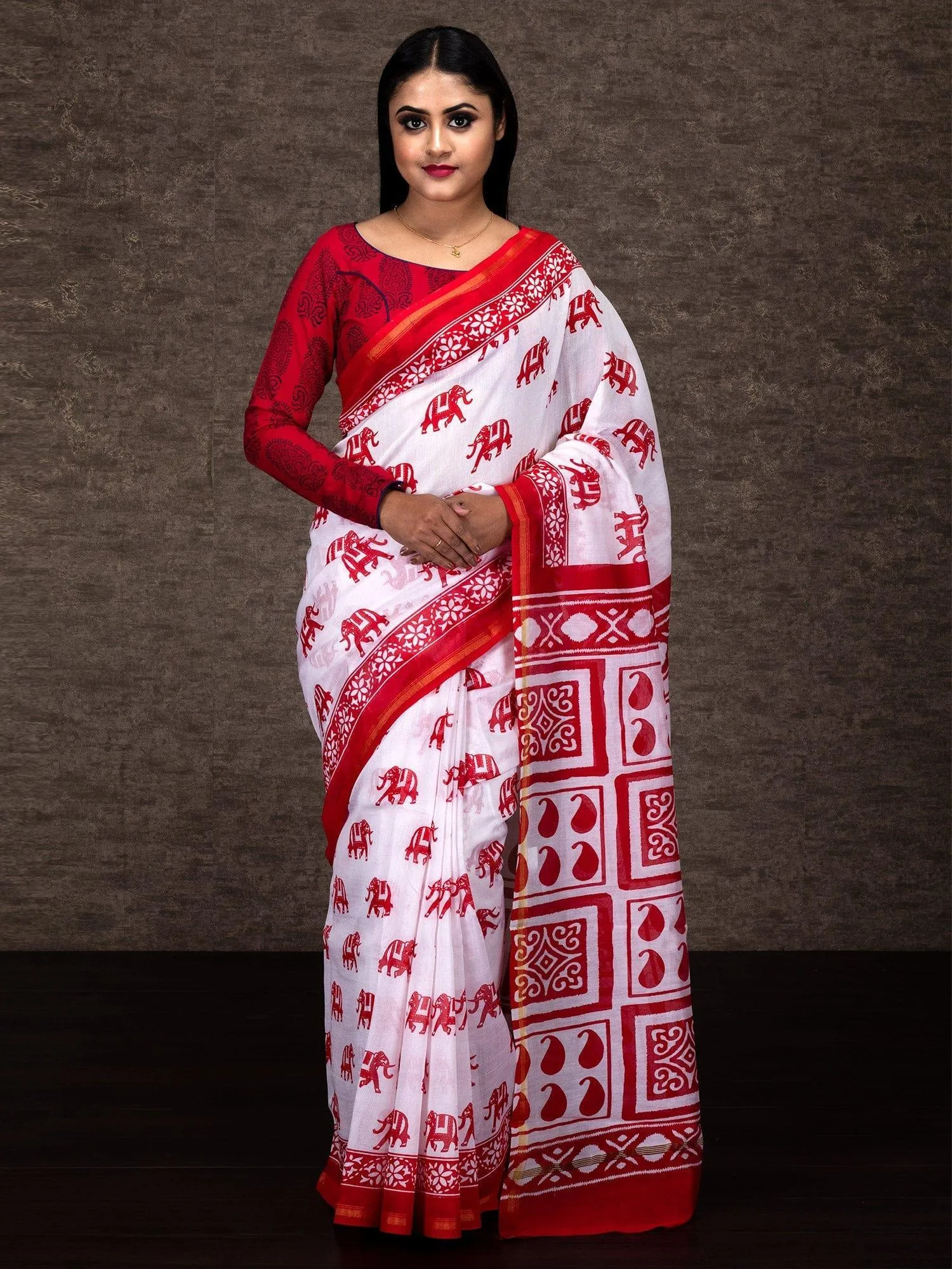 Exceptional Elephant Motif Printed Chanderi Silk Saree