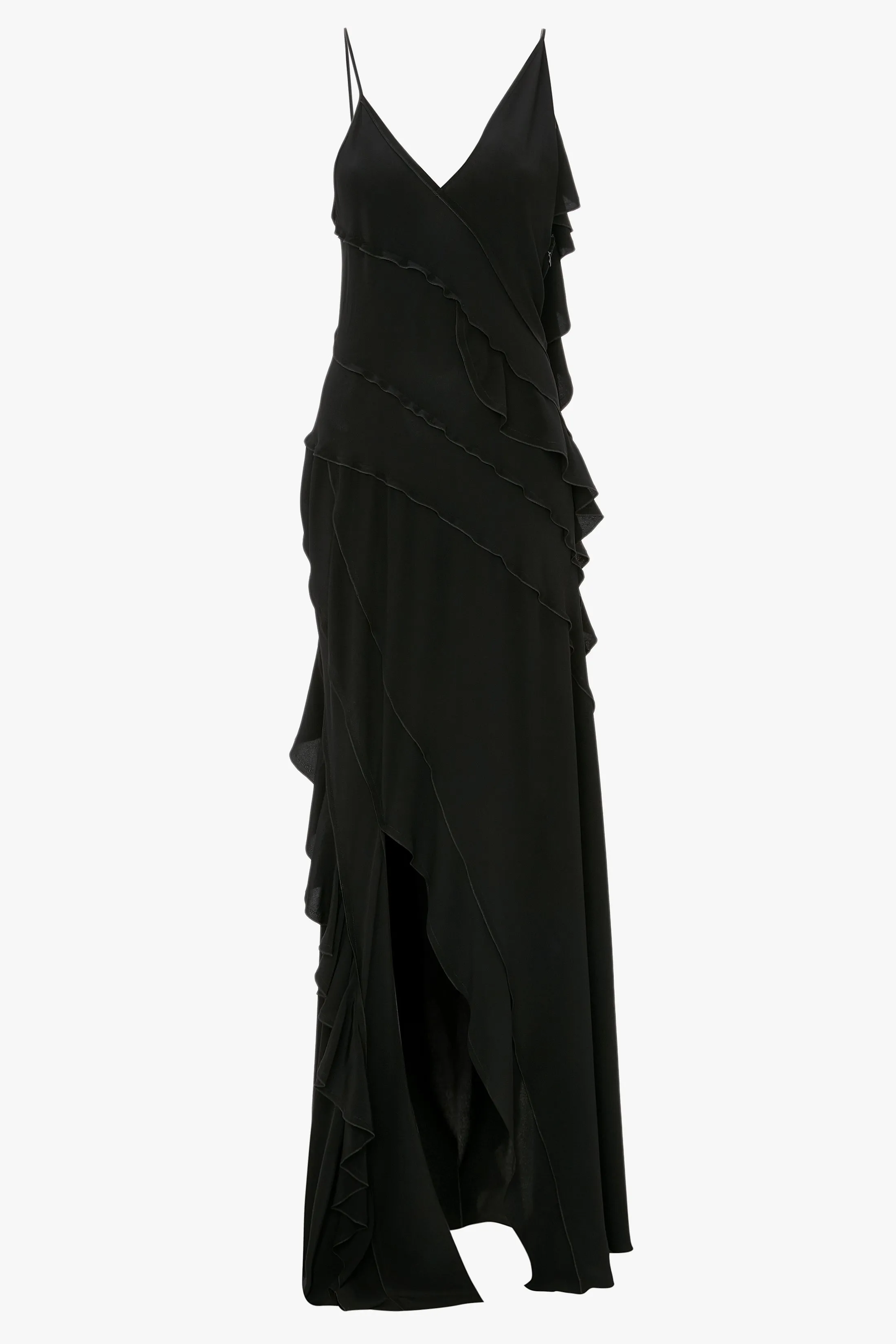 Exclusive Asymmetric Bias Frill Dress In Black