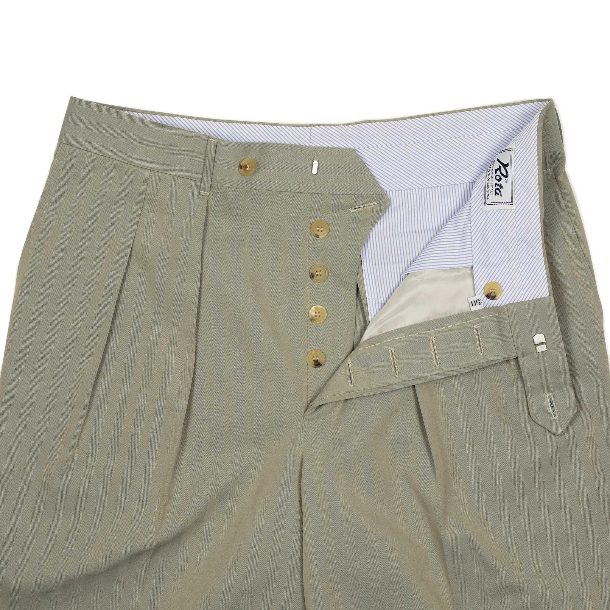 Exclusive Brooklyn double-pleated high-rise wide trousers in sage cotton Solaro