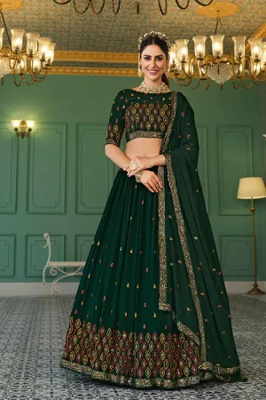 Exclusive Green Color Thread With Sequins Embroidered Work Lehenga Choli