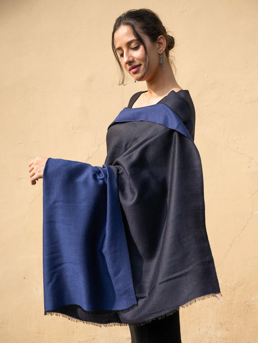 Exclusive Reversible Soft Kashmiri Wool Shawl - Deep Blue & Black