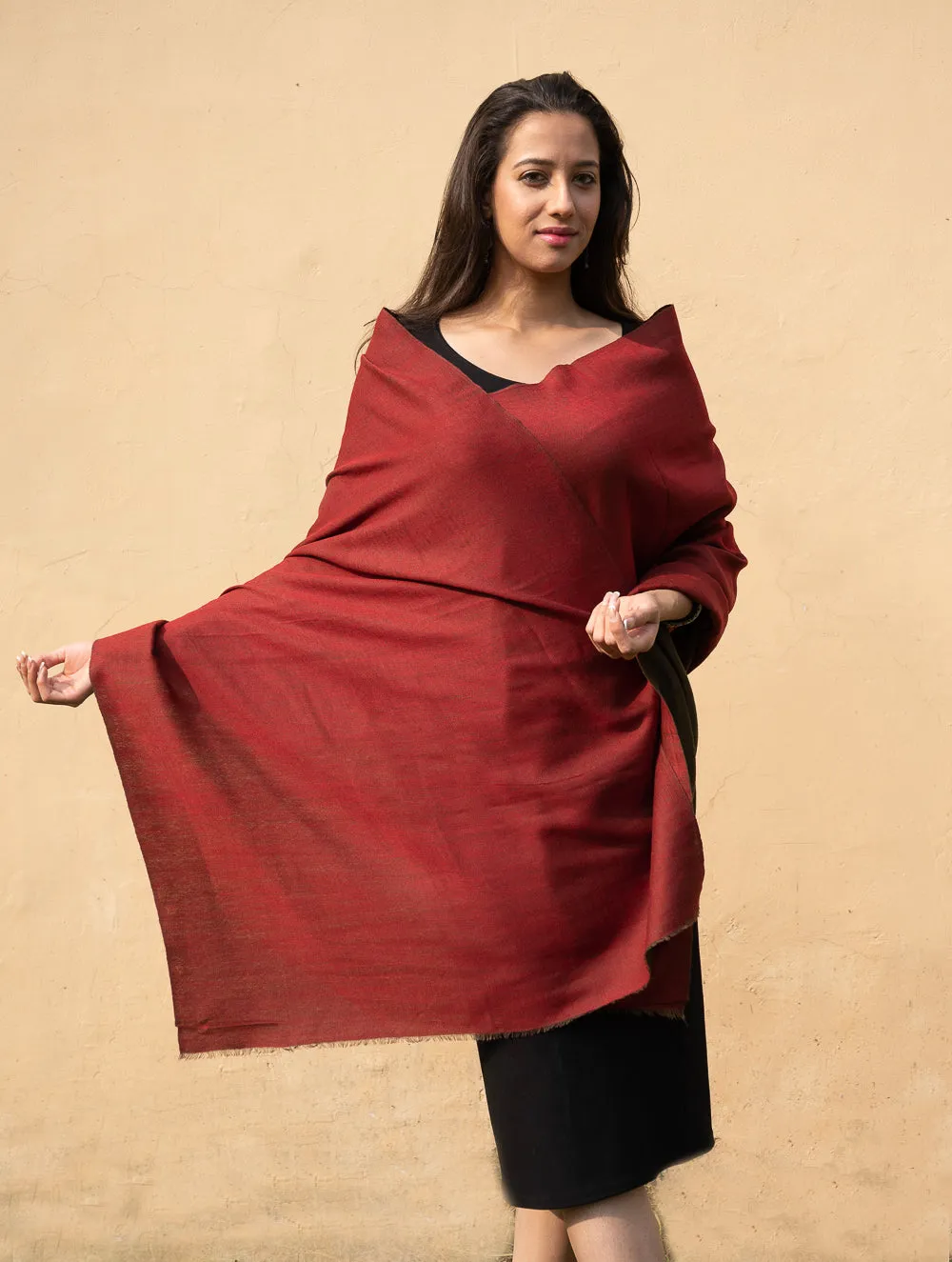 Exclusive Reversible Soft Kashmiri Wool Stole - Deep Red & Olive