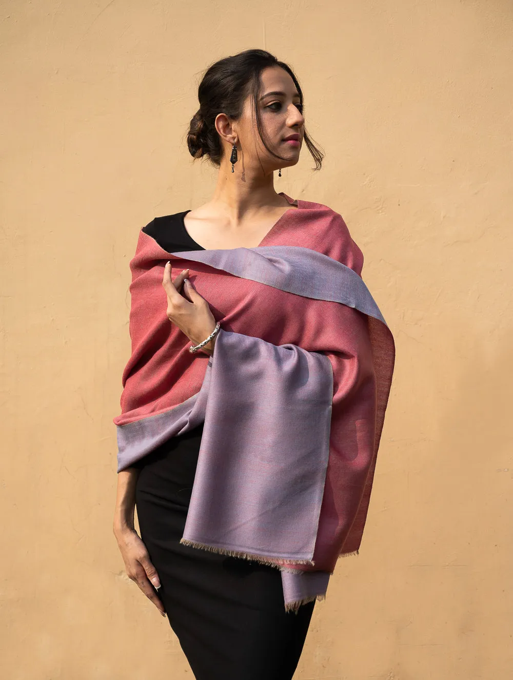 Exclusive Reversible Soft Kashmiri Wool Stole - Lavender & Warm Pink