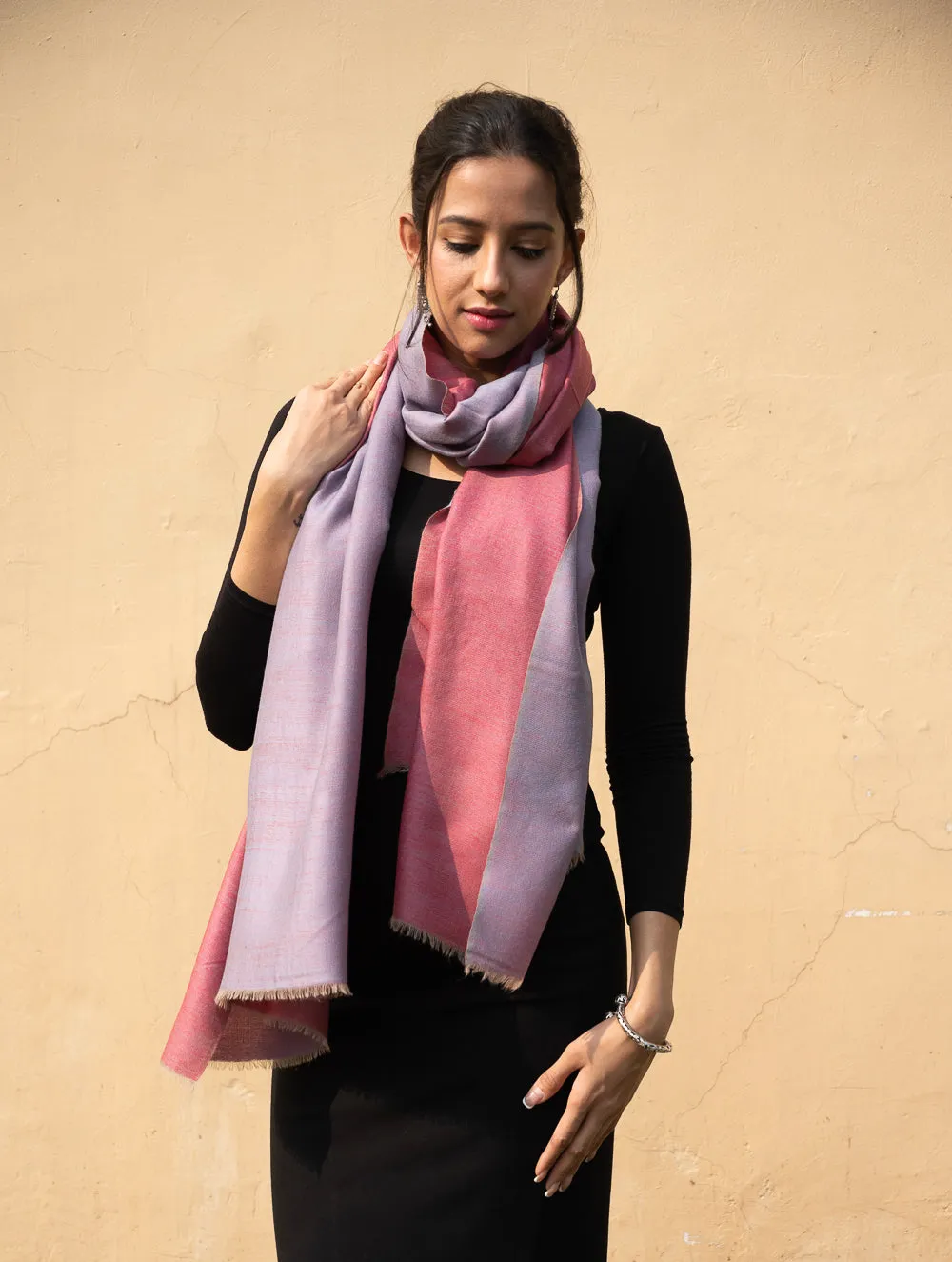 Exclusive Reversible Soft Kashmiri Wool Stole - Lavender & Warm Pink