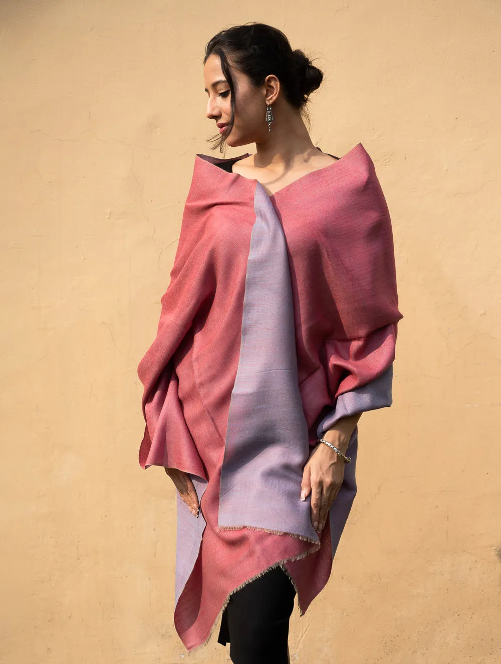 Exclusive Reversible Soft Kashmiri Wool Stole - Lavender & Warm Pink