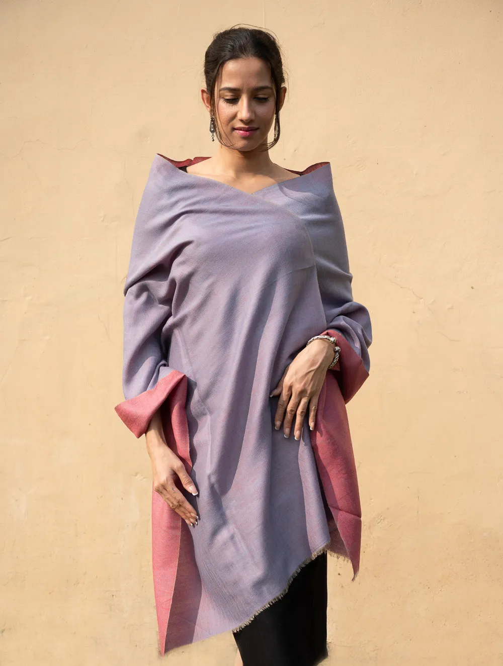 Exclusive Reversible Soft Kashmiri Wool Stole - Lavender & Warm Pink