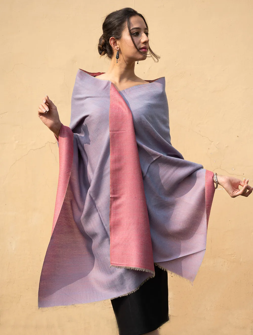 Exclusive Reversible Soft Kashmiri Wool Stole - Lavender & Warm Pink