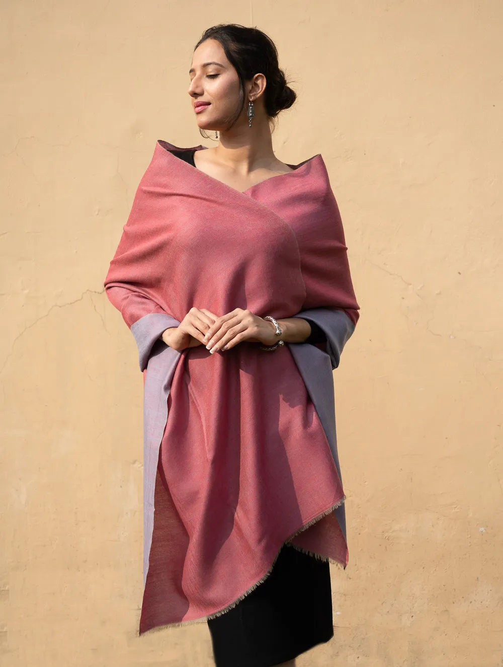 Exclusive Reversible Soft Kashmiri Wool Stole - Lavender & Warm Pink