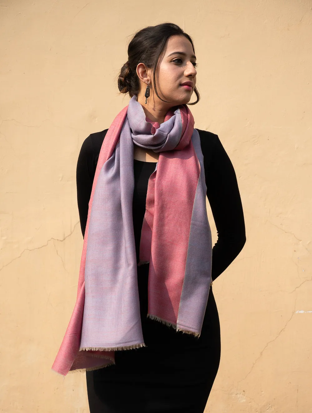 Exclusive Reversible Soft Kashmiri Wool Stole - Lavender & Warm Pink