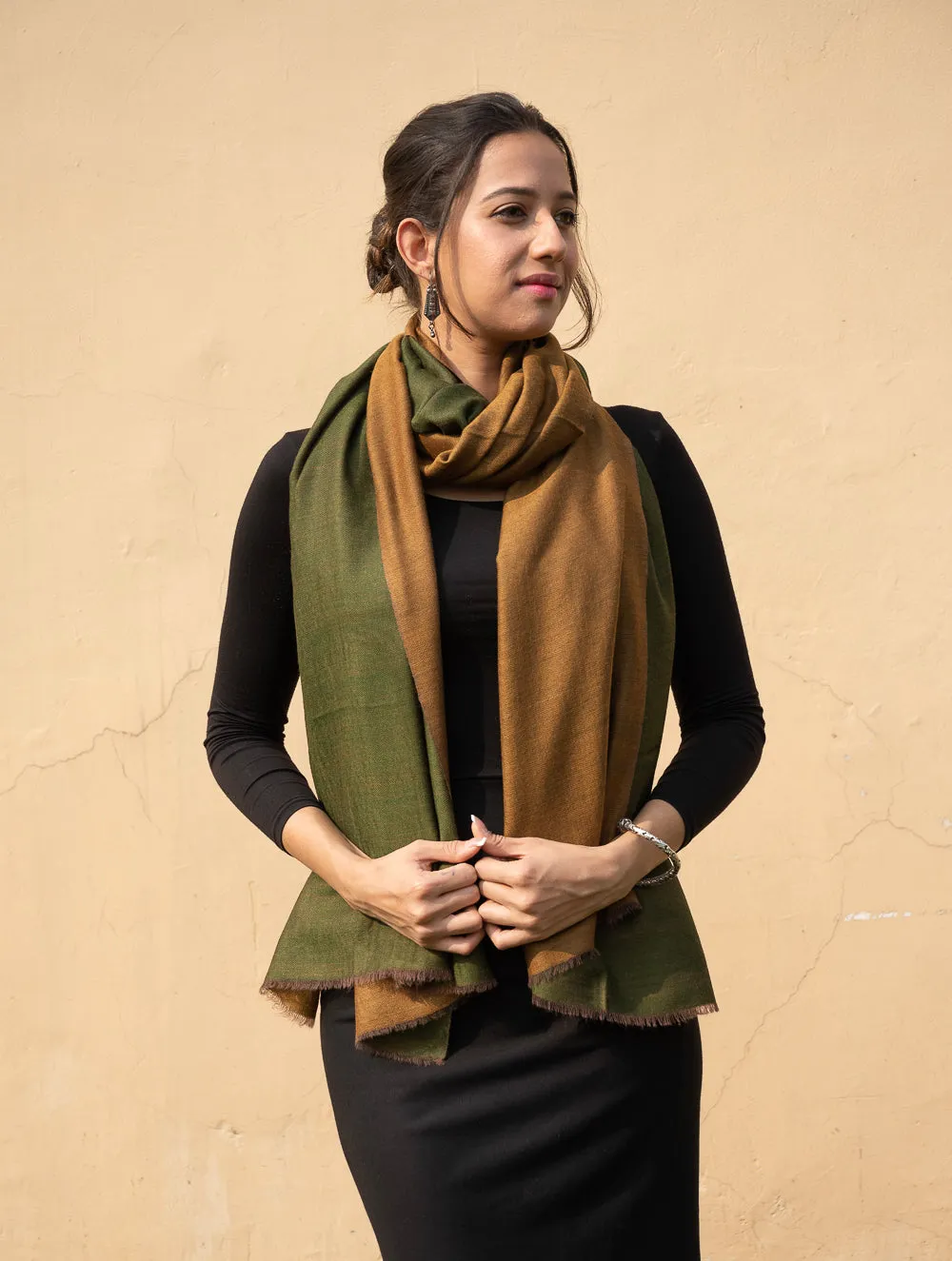 Exclusive Reversible Soft Kashmiri Wool Stole - Pale Brown & Green