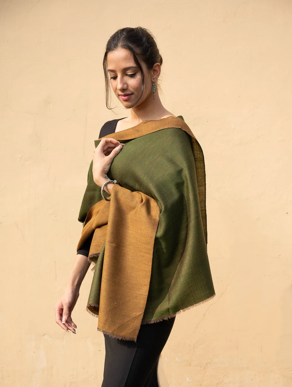 Exclusive Reversible Soft Kashmiri Wool Stole - Pale Brown & Green