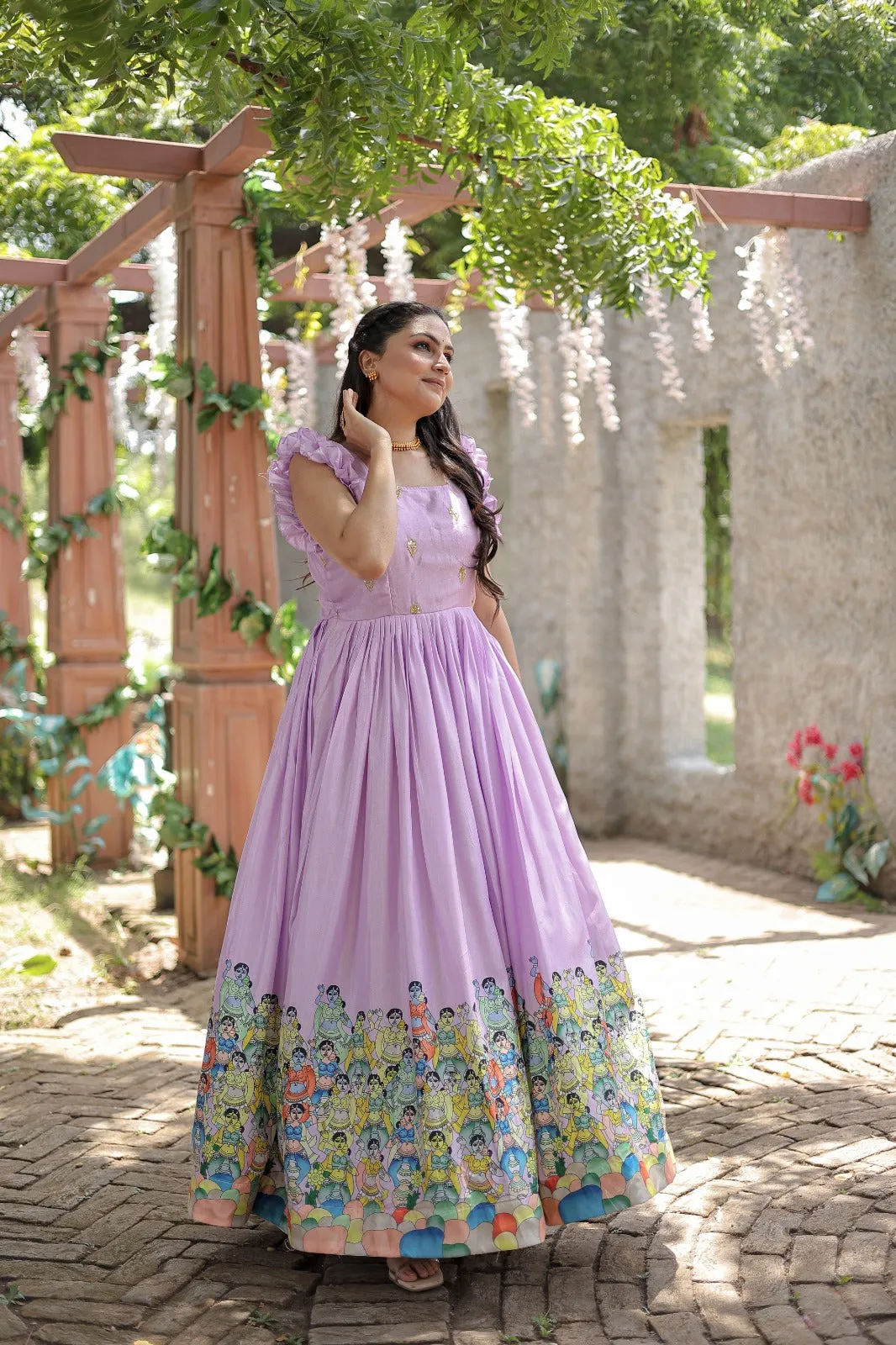 Exclusive Rich Designer Print Lavender Color Gown