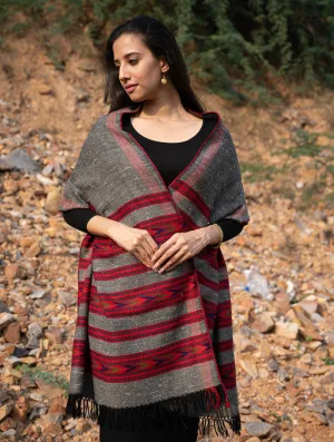 Exclusive, Soft Himachal Wool Stole - 6 Panels, Warm Grey