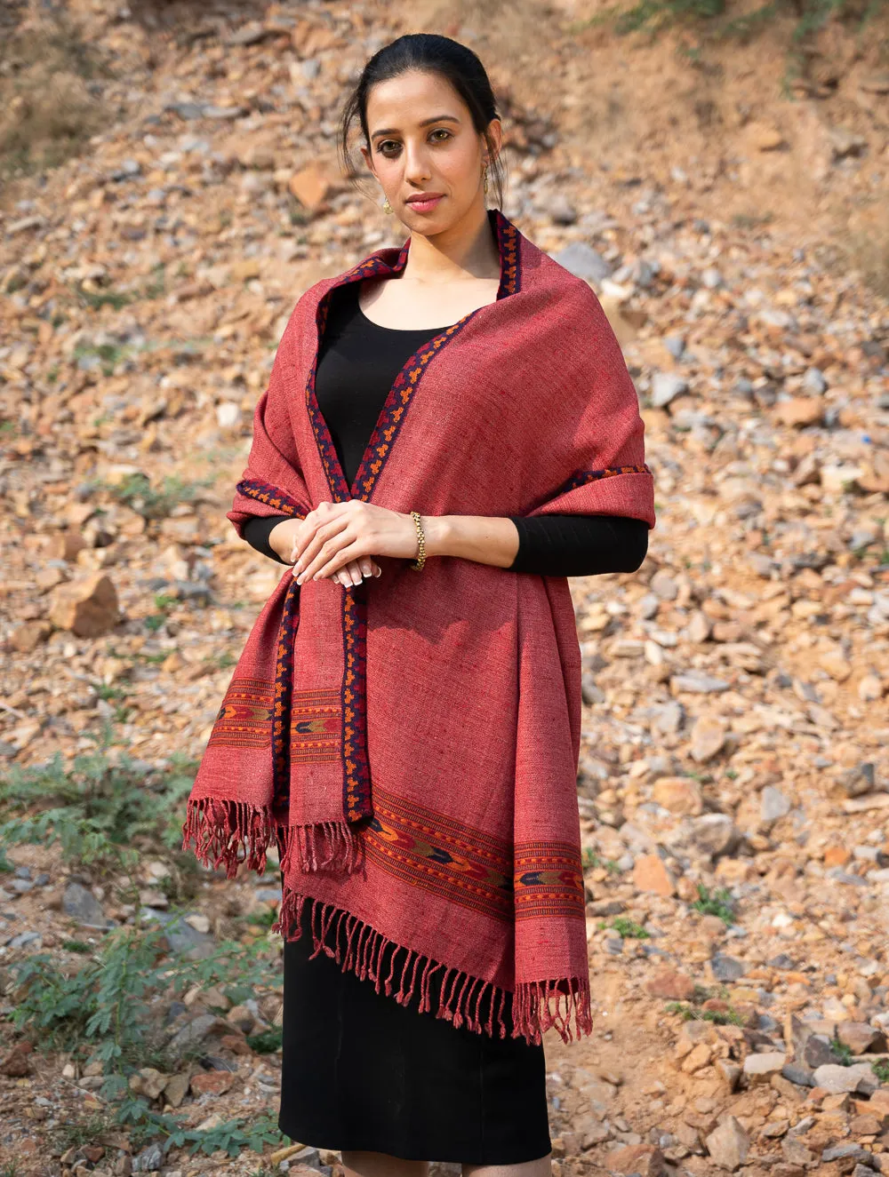 Exclusive Soft Himachal Wool Stole - Warm Pink Kinnauri