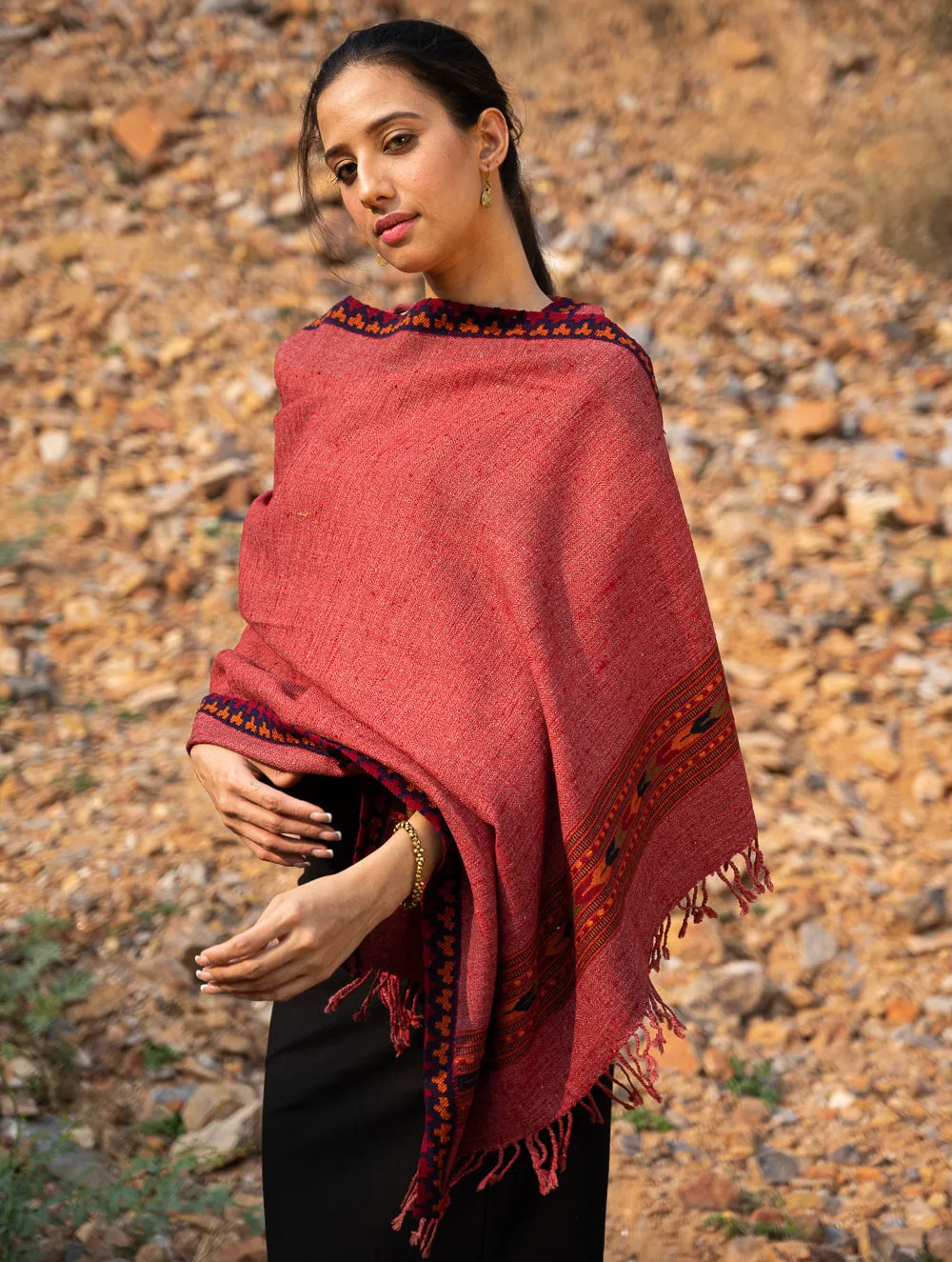 Exclusive Soft Himachal Wool Stole - Warm Pink Kinnauri