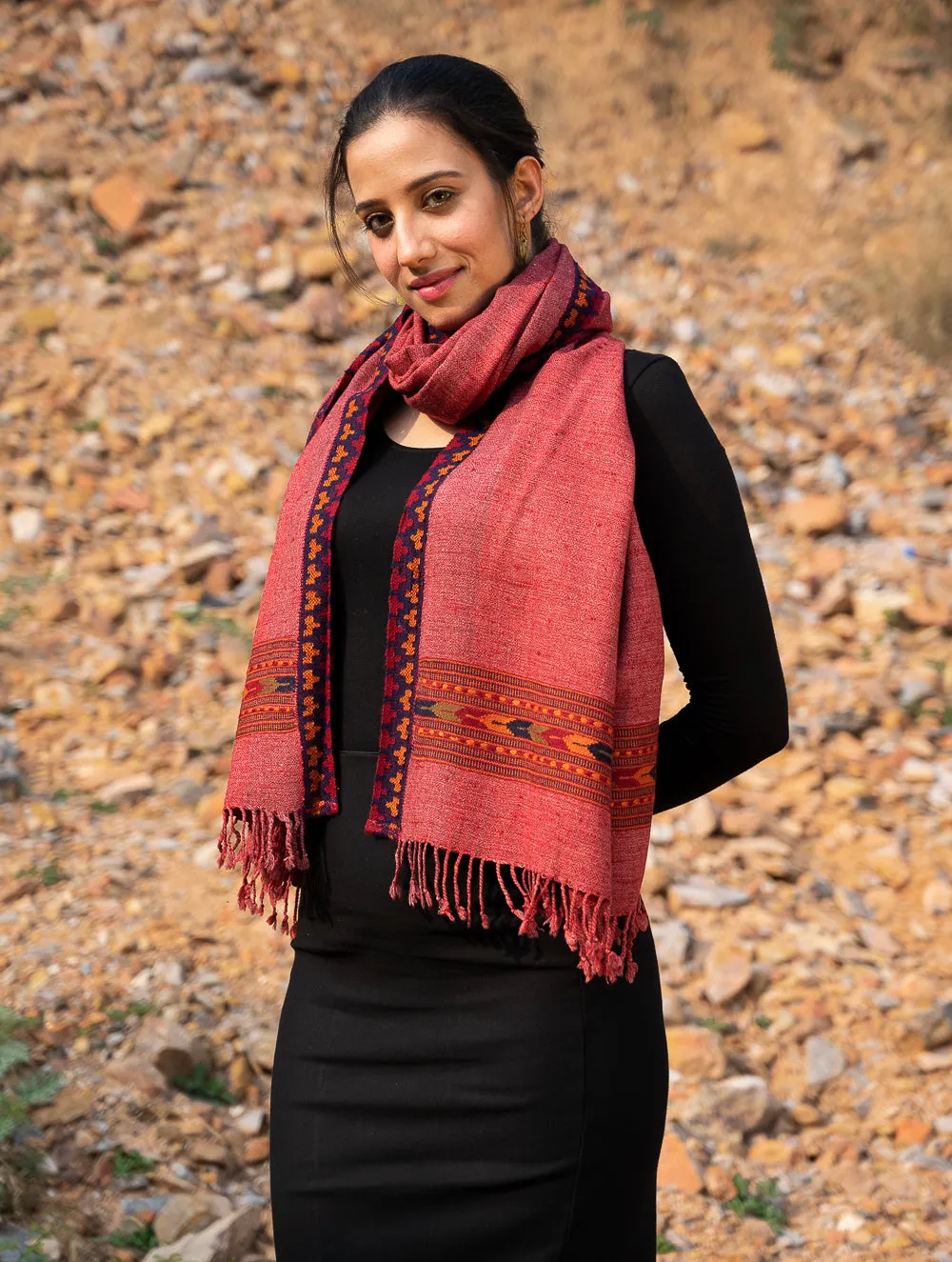 Exclusive Soft Himachal Wool Stole - Warm Pink Kinnauri