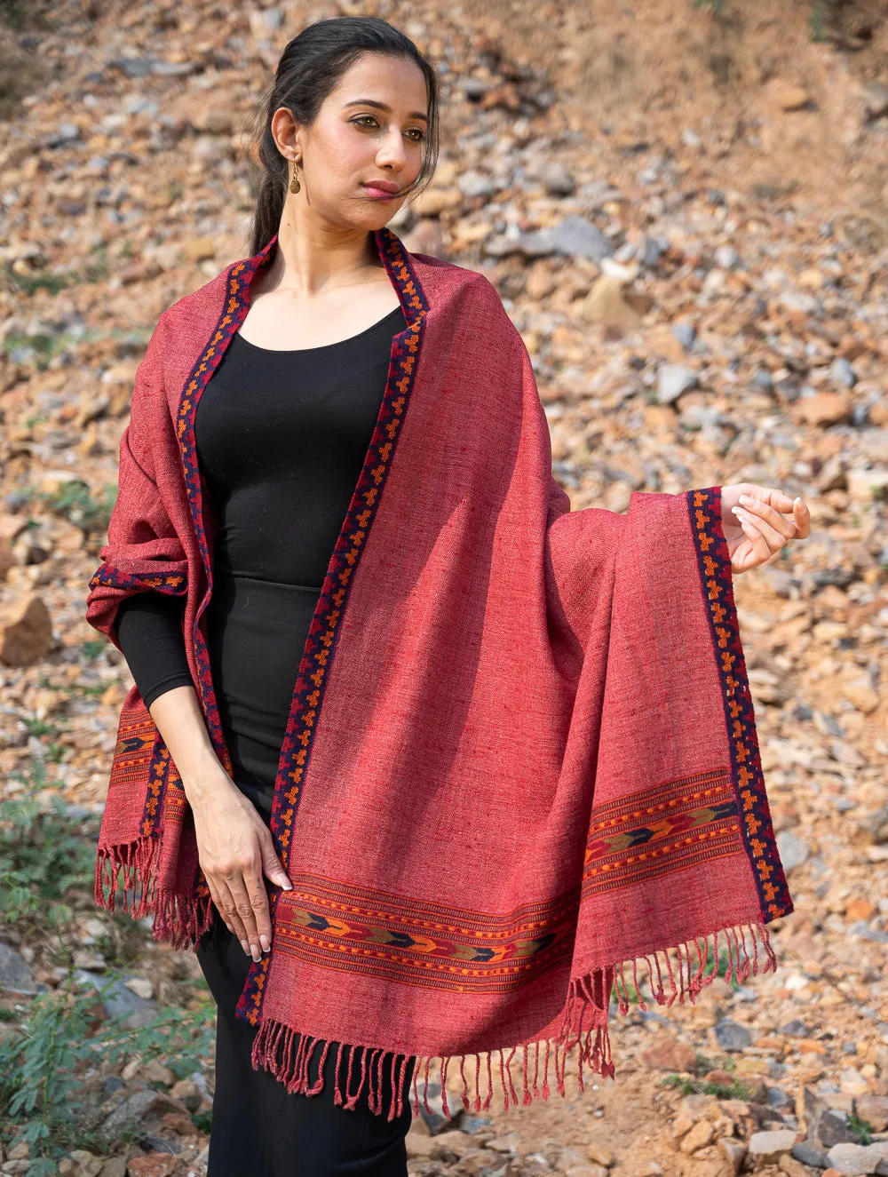 Exclusive Soft Himachal Wool Stole - Warm Pink Kinnauri