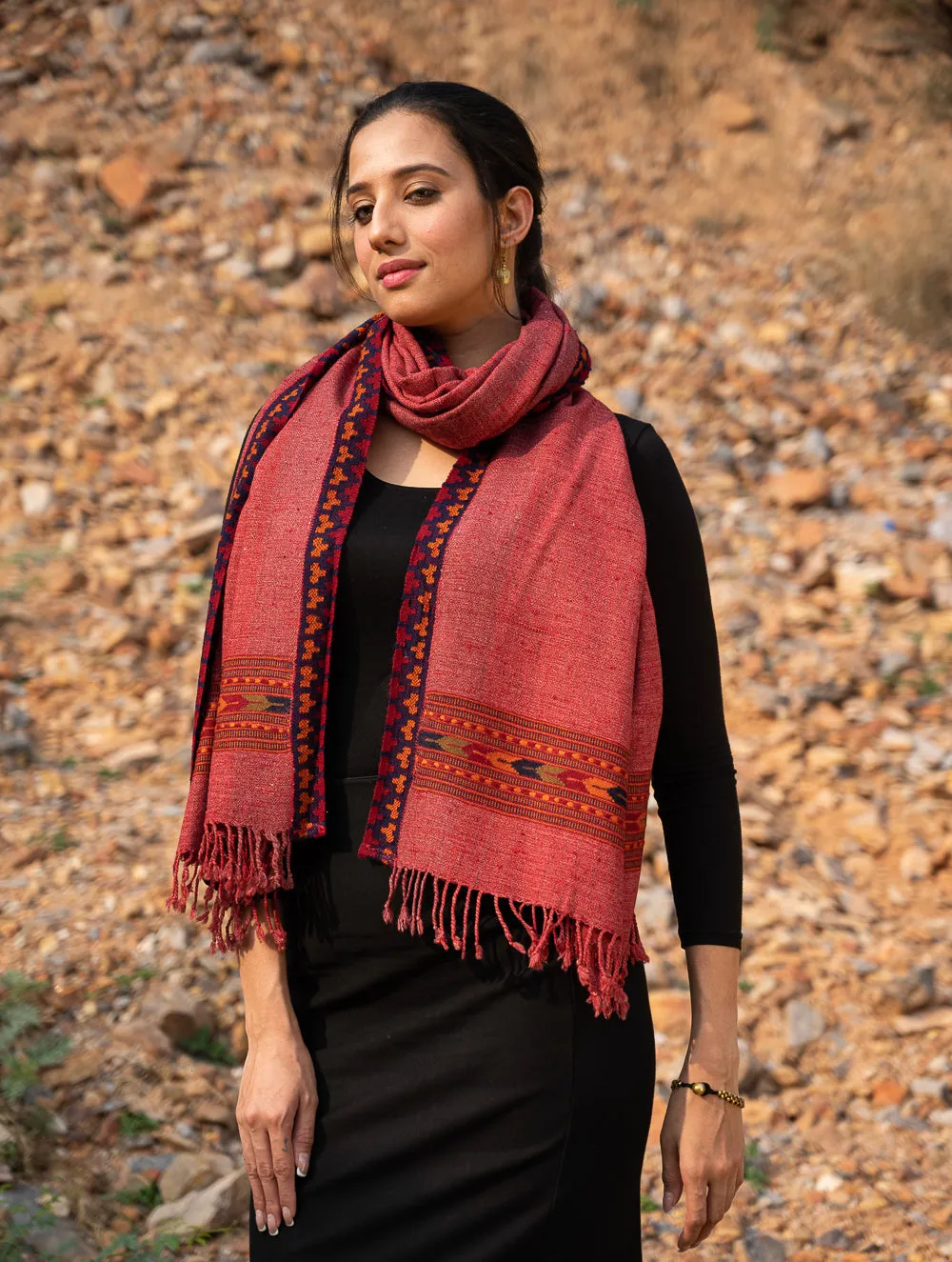 Exclusive Soft Himachal Wool Stole - Warm Pink Kinnauri