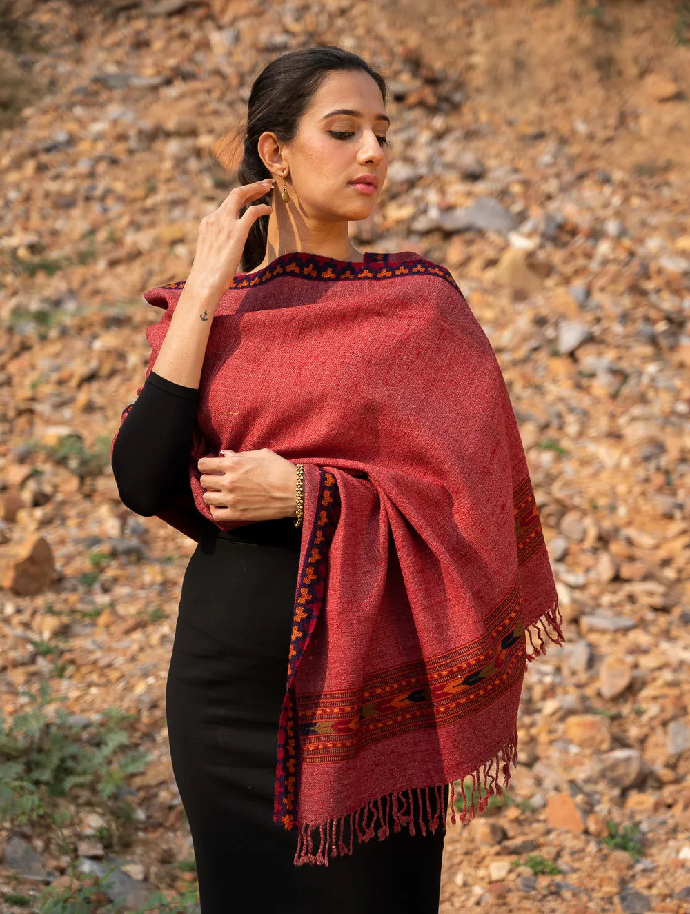 Exclusive Soft Himachal Wool Stole - Warm Pink Kinnauri