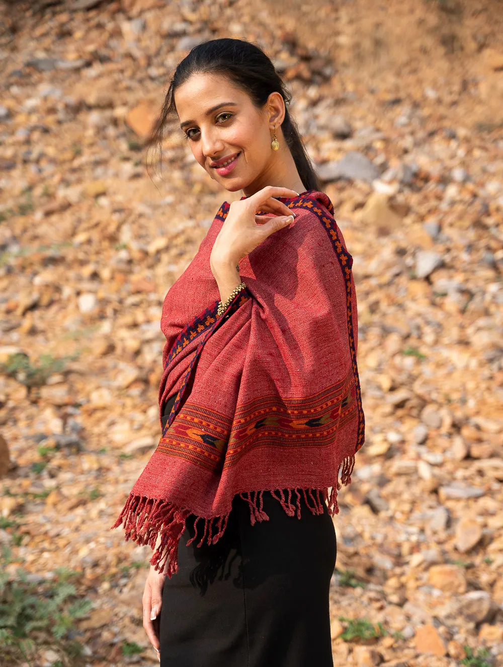 Exclusive Soft Himachal Wool Stole - Warm Pink Kinnauri