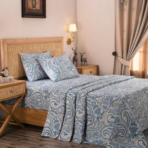 Exotic Heritage Modern Paisely 100%Cotton Blue Printed Bed Sheet Set