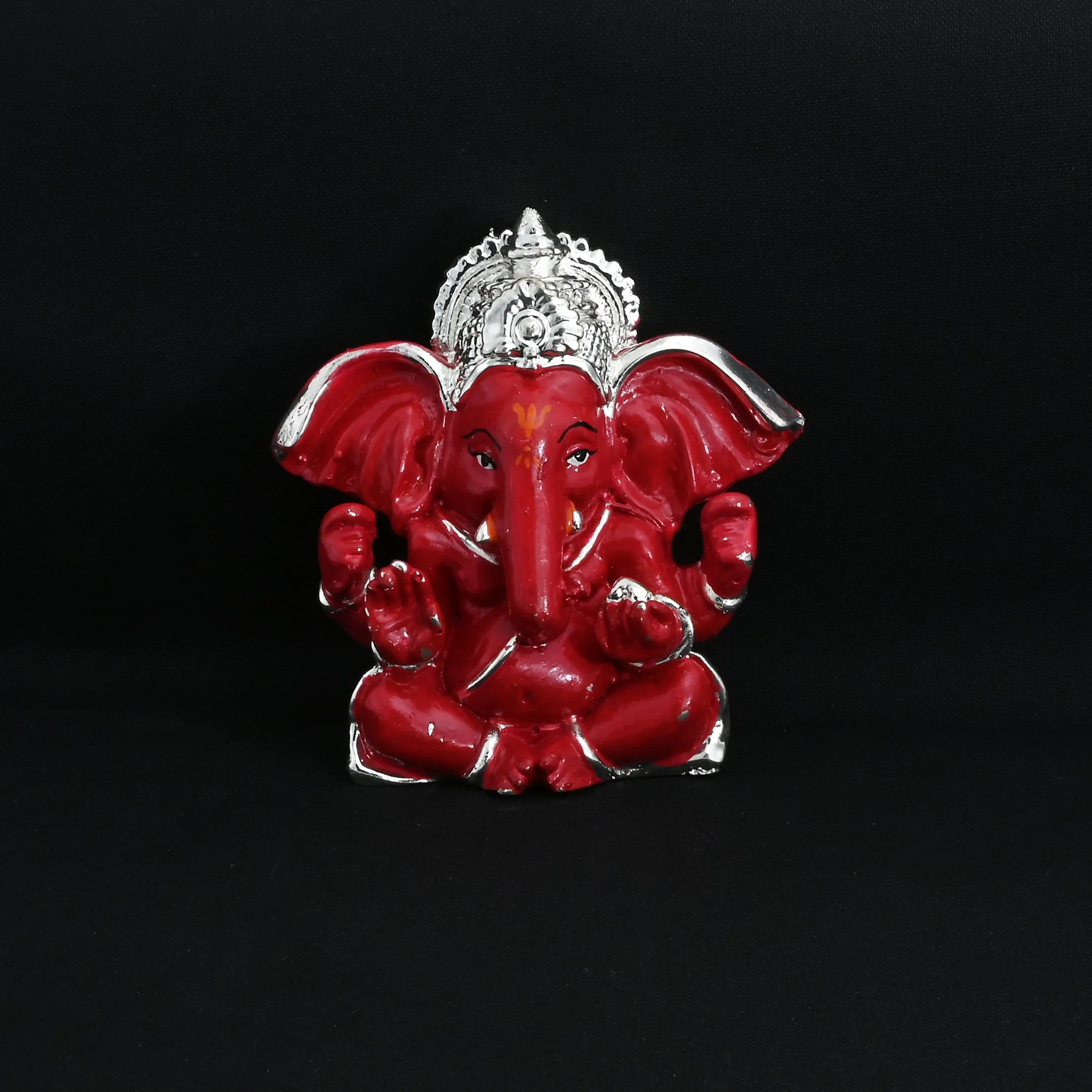 Expensive Lucky Red Silver Ganpati Murti for Home & Car Decor