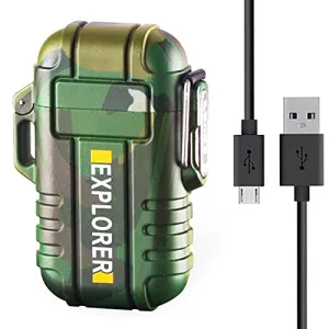 Explorer Military Print Flameless Double ARC Rechargeable Waterproof Pocket Size Lighter | Windproof, Alloy Resin Made( Green)