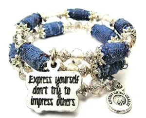 Express Yourself Don't Try To Impress Others Blue Jean Beaded Wrap Bracelet