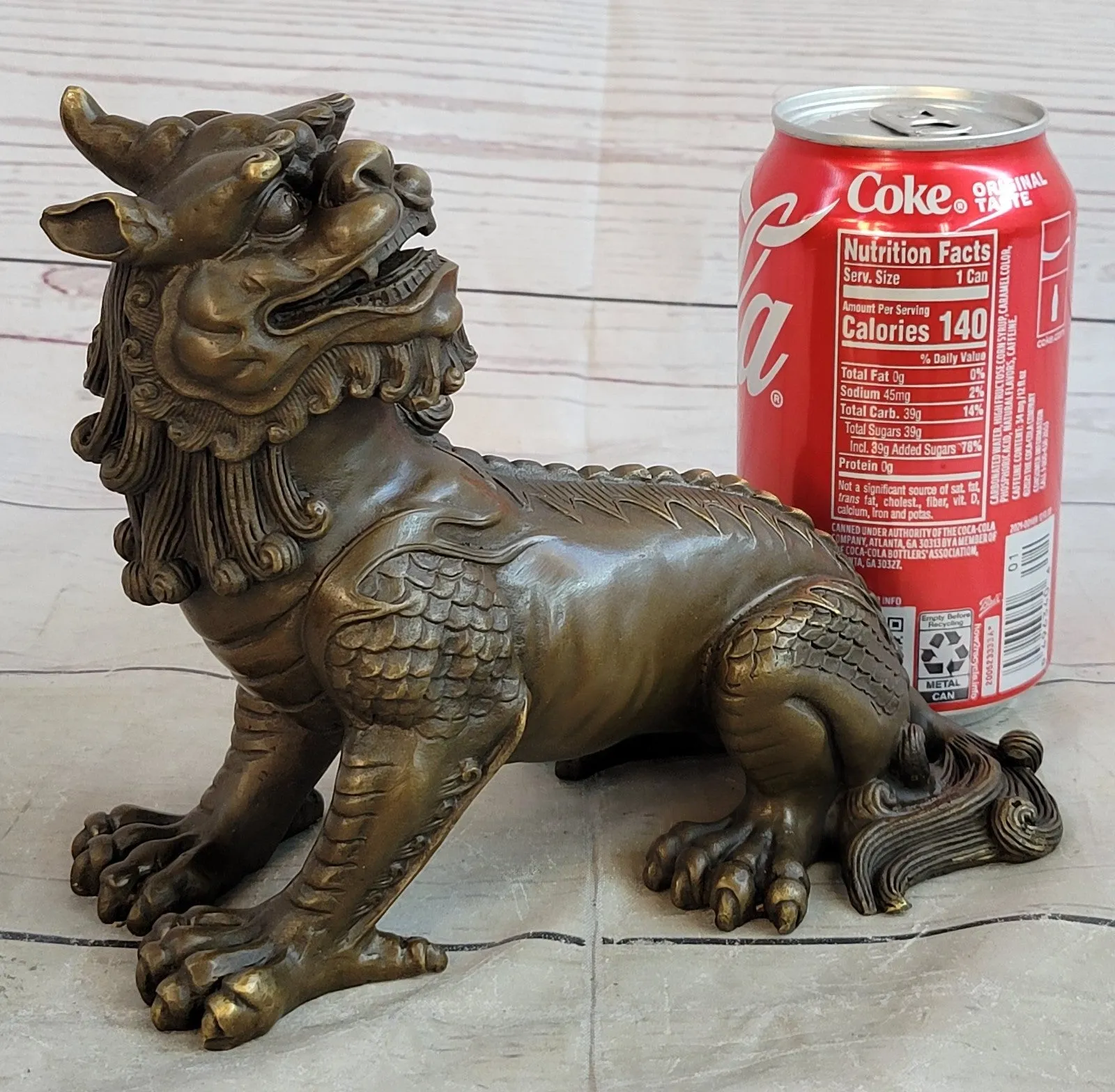 Exquisite Chinese Bronze Auspicious Lion Foo Dog Statue Signed Art