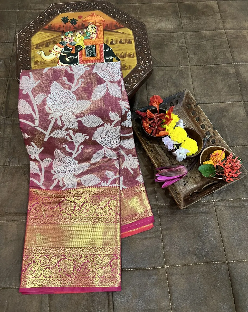 Exquisite Kanjivaram Silk Pink Saree with Zari Weaving Work