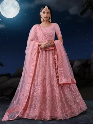 Exquisite Pink Lehenga Set with Shimmering Embellishments