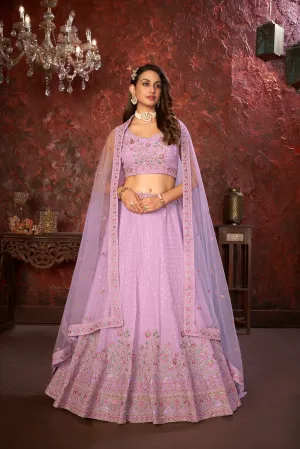 Exquisite Purple Embroidered Fox Georgette Girlish Trendy Lehenga