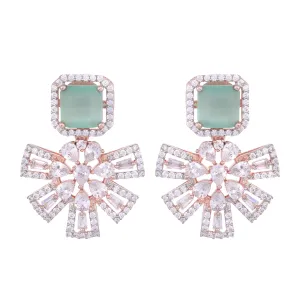 Exquisite Turquoise Floral Design Pastel Blue Earrings Rose Gold Plated American Diamond Studded for Women and Girls - Saraf RS Jewellery