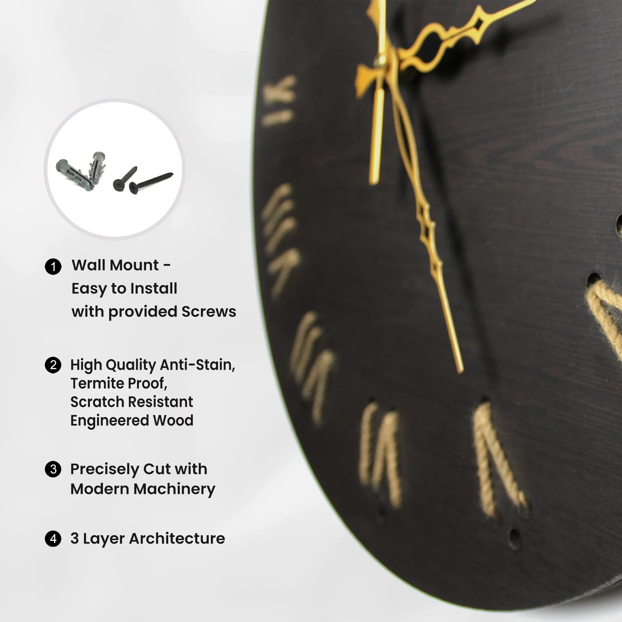 Exquisite Wooden Timepiece with Golden Hands