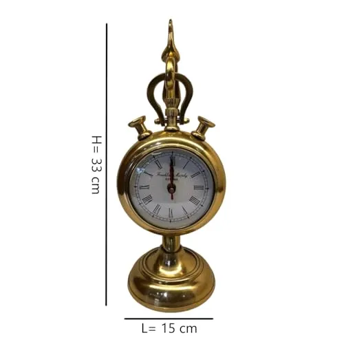 EXTERIOR CRAFT Metal Brass Gold Finish Table Clock for Home Decor Showpiece Decorative Watch Statue Gift for Decoration