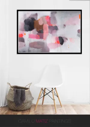 Extra large red and pink print, abstract geometric grey wall art print extra large wall art by Camilo Mattis