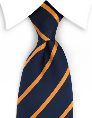 Extra Long Navy and Orange Striped Silk Tie - 3XL