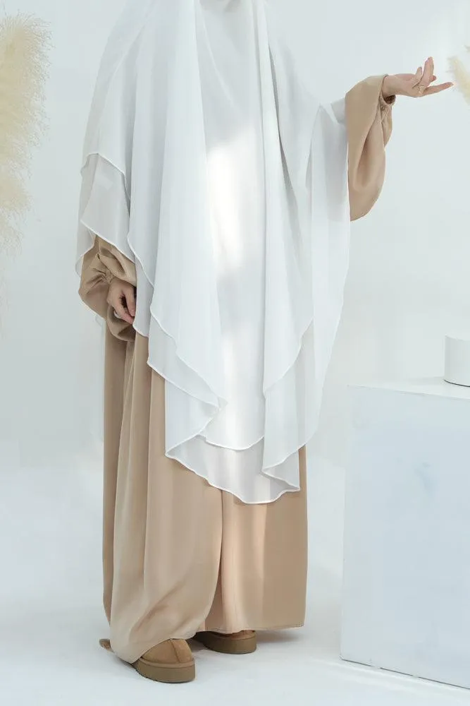 Extra Long Two-Layer Chiffon Khimar in White