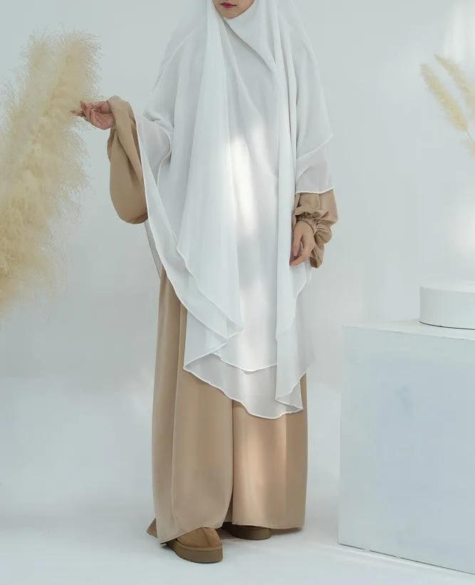 Extra Long Two-Layer Chiffon Khimar in White