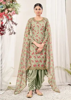 Exuberant Green Festive Look Net Patiala Salwar Suit