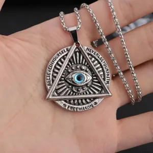 Eye Of Providence Pendant - Stainless Steel With Blue Eye