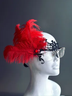 Eyeglass Mask - Red Ostrich