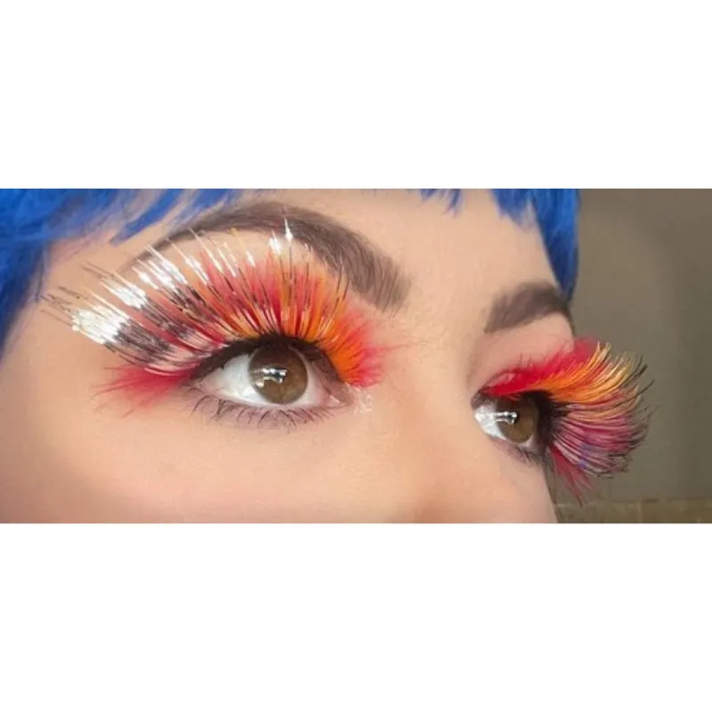 Eyelashes - Red Feathery with Silver Tinsel