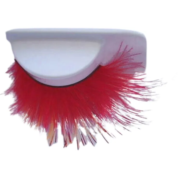 Eyelashes - Red Feathery with Silver Tinsel