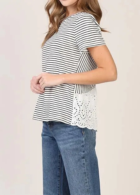 Eyelet Back Striped Tee